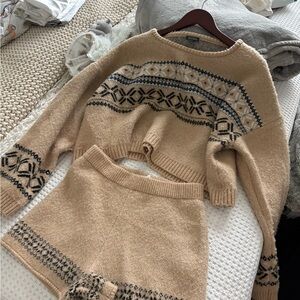 Cozy Tan Patterned Sweater Set